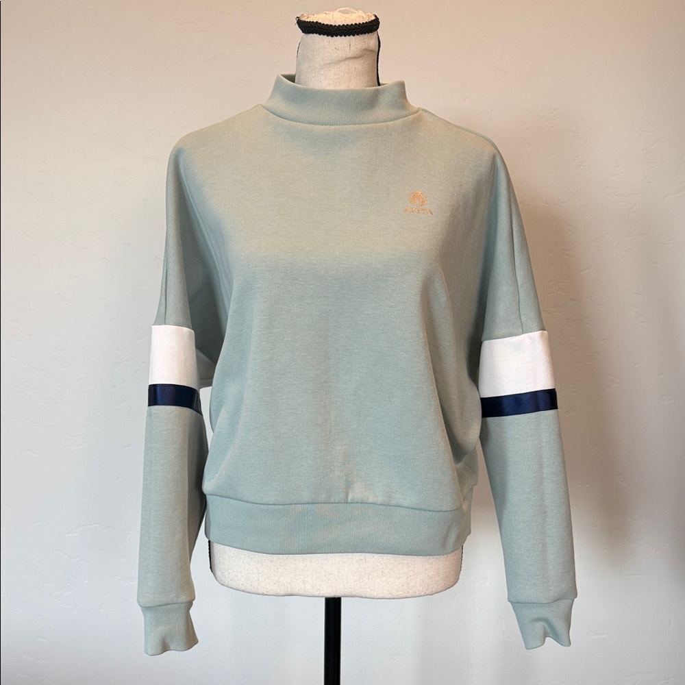 ANTA Women’s Medium Pullover Sweatshirt Mock Neck Green Colorblock Sleeve